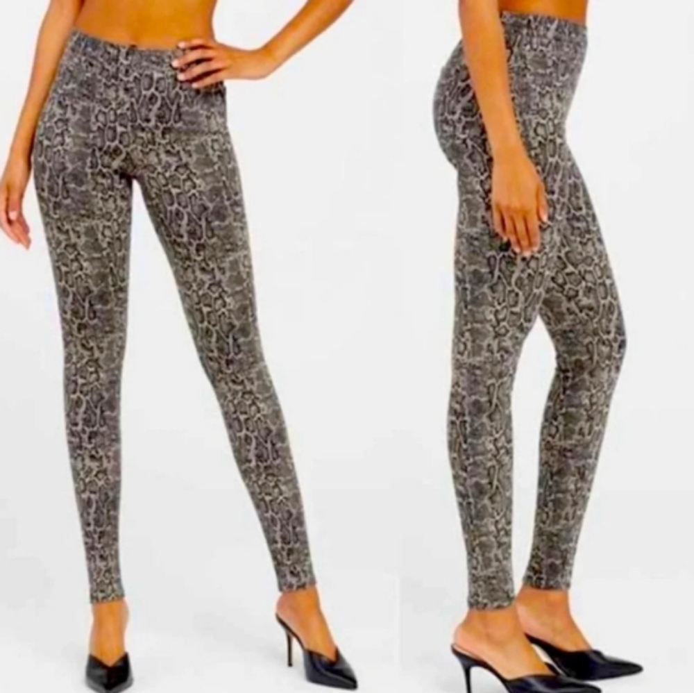 Spanx Beige and Black Snakeskin Print Denim Leggings sz Medium